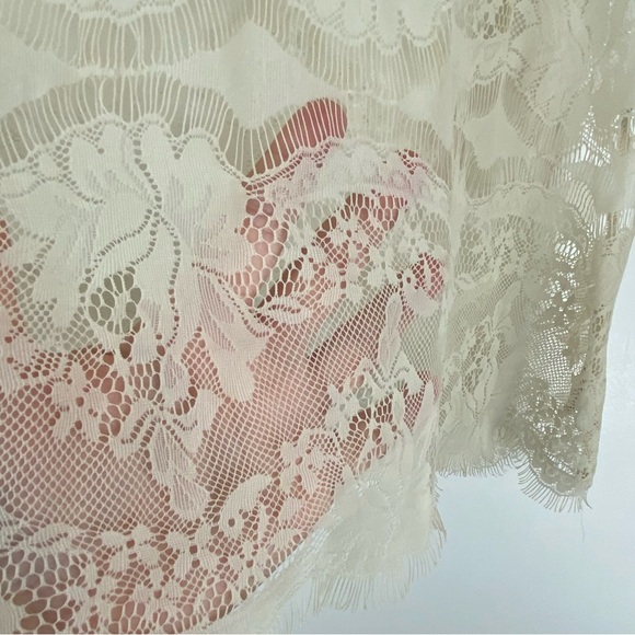 Fossil Womens Size X Small Lace Sheer Blouse Short Sleeve Top Floral Beige - Picture 4 of 9